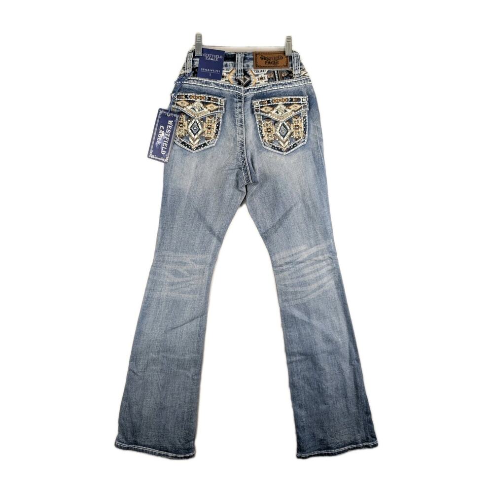 Westfield Eagle Jeans Womens Size 1 22x31 Embellished Western Aztec Denim Flared